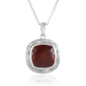 Cavill - Hessoniet Granaat Halsketting 7,28 ct - 925 Sterling Zilver Geplatineerd - Antiek Kussen Slijpsel - Elegante Dames Sieraden 45,7 cm