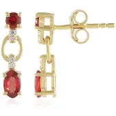 Cavill - Zilveren Oorbellen 925 Sterling Zilver, Verguld - Tanzania Robijn Ovaal & Rond Briljant 0,876 ct - Elegante Luxe Dames Sieraden