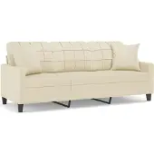 vidaXL Driezitsbank met sierkussens 180 cm kunstleer crèmekleurig