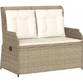 vidaXL Tuinbankje verstelbaar met kussens poly rattan beige
