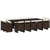 vidaXL 15-delige Tuinset met kussens poly rattan bruin