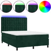 vidaXL Boxspringbed met matras en LED-verlichting, donkergroen, 140x200 cm, fluweel
