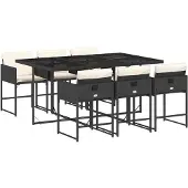 vidaXL 7-delige Tuinset met kussens poly rattan zwart