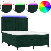 vidaXL Boxspring met matras en LED fluweel donkergroen 140x190 cm