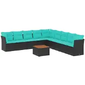 vidaXL 10-delige Loungeset met kussens poly rattan zwart