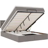 vidaXL Bed poef met matras en LED's 140x190 cm stof taupe