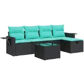 vidaXL 6-delige Loungeset met kussens poly rattan zwart