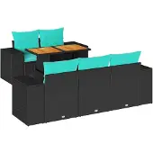 vidaXL 6-delige Loungeset met kussens poly rattan zwart