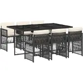 vidaXL 7-delige Tuinset met kussens poly rattan zwart