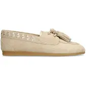 Manfield Beige suède loafers met kwastjes | Maat 37