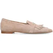 Manfield Beige suède loafers met gouden studs | Maat 40