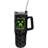 Stor Minecraft Dubbelwandige isolerende Rambler XXL drinkfles – Roestvrij staal – 1165 ml – Sluit goed af – Drinkfles voor kinderen – BPA-vrij – Zwart
