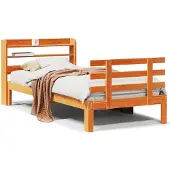 vidaXL Bedframe met hoofdbord massief grenenhout wasbruin 100x200 cm