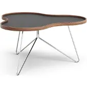 Swedese Flower tafel 84 x 90cm Zwart, 45cm, walnoothouten rand, verchroomd onderstel