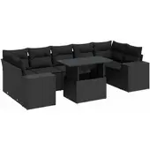 vidaXL - 8-delige - Loungeset - met - kussens - poly - rattan - zwart
