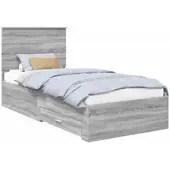 vidaXL Bedframe met lade Grijs Sonoma 90 x 190 cm Bewerkt hout