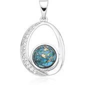 Cavill - Zilveren Hanger - 925 Sterling Zilver - Turkoois Mozaiek 2 54 ct en Witte Topaas 0 21 ct - Elegant Blauwgroen Sieraad 30x18 mm
