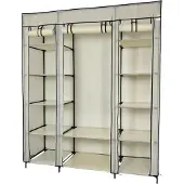 Lendo Online Opvouwbare Kledingkast Garderobekast met ophangrails Opbergkast Campingkast Kampeerkast 145x44x170cm Crème