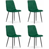 Leobert Set van 4 Eetkamerstoelen TURIN Groen – Velvet Bekleding, Modern, Ergonomisch Design, Zwarte Metalen Poten, Max. 120 kg