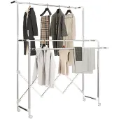 HOMCOM Kledingdroogrek Roestvrij staal, Kunststof 104-150L x 103B x 145-197H cm Zilver
