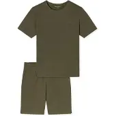 Schiesser Pyjama lang ' Modern Bonded ' kaki / olijfgroen