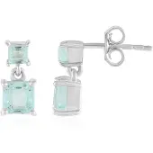 Cavill - Oorbellen 925 Sterling Zilver Geplatineerd - Paraiba Smaragden 1 419 Ct - Achthoek Asscher & Hoek Trap - Elegant Donkergroen