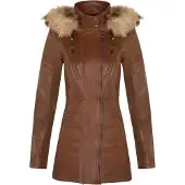Infinity Leather Dames gewatteerde leren parka in bruin leer - Winton
