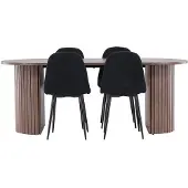 Ebuy24 Härön eethoek tafel 90x200cm en 4 teddy stoelen mocca.