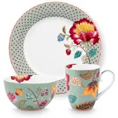 Pip studio Servies Home Set Of 3 Breakfast Set Blooming Tales Fantasy Blue (Set van 3)