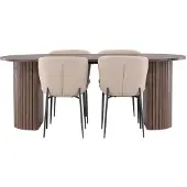 Ebuy24 Härön eethoek tafel 90x200cm en 4 bouclé stoelen mocca.