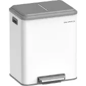 Songmics Dubbele keukenafvalbak – Staal – Metallic zilver – Deksel met softclose-systeem en binnenemmers