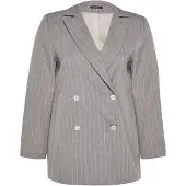Trendyol Dames Grijs Gestreept Lang Relaxed fit Grote maten Blazers