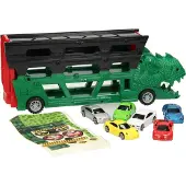 Lobbes dinosaurus vrachtwagen speelgoed met racebaan en auto's.