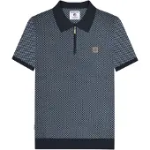 Lambretta Heren Gebreide Kwart Rits Poloshirt (Marineblauw)