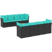 vidaXL 9-delige Loungeset met kussens poly rattan zwart