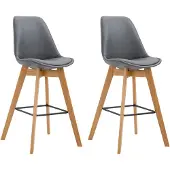 CLP Set van 2 barkrukken Metz, bekleed met kunstleer, met rugleuning en voetsteun | Kleur: grijs, frame: naturel