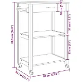 vidaXL Keuken Trolley MONZA Zwart 60 x 40 x 88,5 cm Massief vurenhout