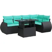 vidaXL 6-delige Loungeset met kussens poly rattan acacia zwart