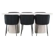 Ebuy24 Narvik eethoek tafel 100x200cm en 6 stoelen beige, zwart.