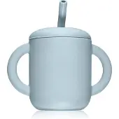 Mushie Leerbeker met rietje Powder Blauw