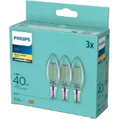 Philips Kaarslamp E14 4.3W - 2700K 806lm 230V - Helder - B35 - Vervangt 40W - Warm Wit Licht - 3-pack