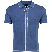Bugatti knitted poloshirt witte blauw witte rand doorknoops