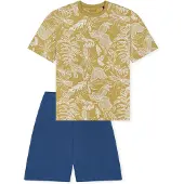 Schiesser Nachtkledij ' Nightwear ' blauw / kaki / wit