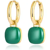 Deja Jewels Oorringen Goudkleurig Met Groene Acryl Hanger