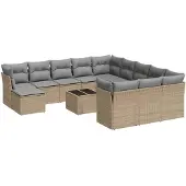 vidaXL 13-delige Loungeset met kussens poly rattan beige