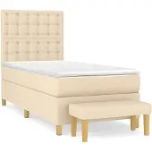 vidaXL Boxspring met matras stof crèmekleurig 80x200 cm