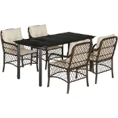 vidaXL 5-delige Tuinset met kussens poly rattan bruin