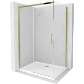 Mexen Omega schuifdouchecabine 110 x 70 , transparant, goud + Flat douchebak - 825-110-070-50-00-4010