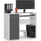 Akord Bureau JAY met 1 Lade / Computerbureau / Computer Tafel / Bureautafel / Wit - Grafietgrijs / 90 x 74 x 50 cm