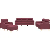 vidaXL 4-delige Loungeset met kussens stof wijnrood